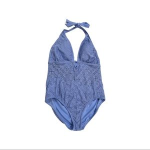 Time and Tru Blue Peek a Boo Tummy Swimsuit